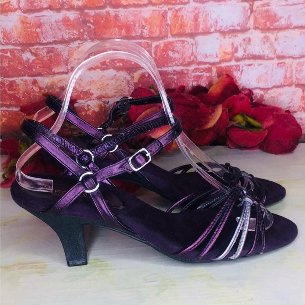 Aerosoles Metallic Dark Purple Strappy Leather High Heel Sandals - Picture 6 of 14